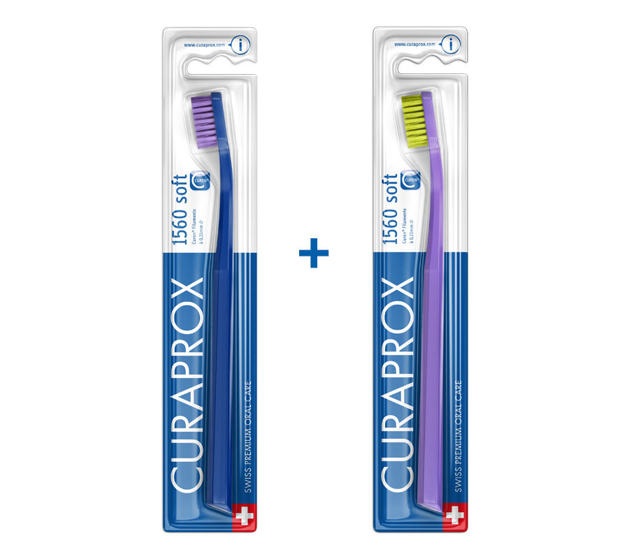 Набор зубных щеток Curaprox CS 1560 Soft (2 шт.), (темно-синяя и сиреневая)