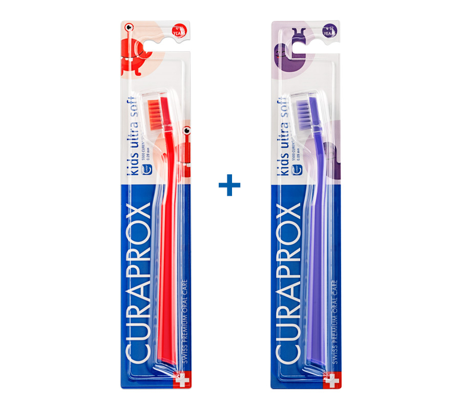 Набор зубных щеток Curaprox Kids 5500 Ultra Soft (2 шт.), (красная и фиолетовая)