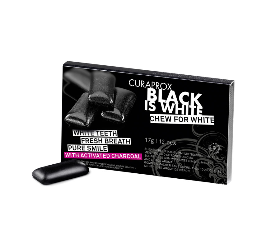 Жевательная резинка Curaprox Black is White без сахара, 12 шт