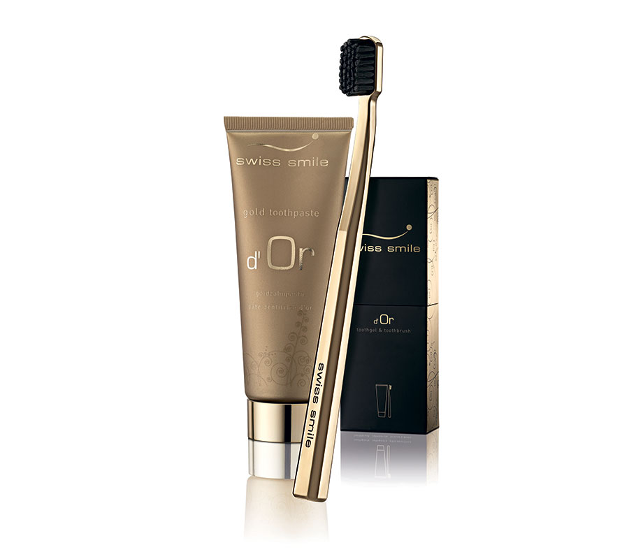 Набор  Swiss Smile "D Or" из гелеобразной зубной пасты и позолоченной зубной щетки