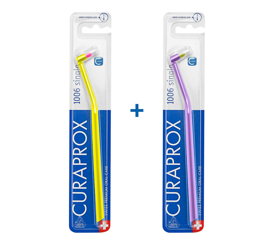 Набор монопучковых щеток Curaprox CS 1006 Single (2 шт.), (желтая и сиреневая)