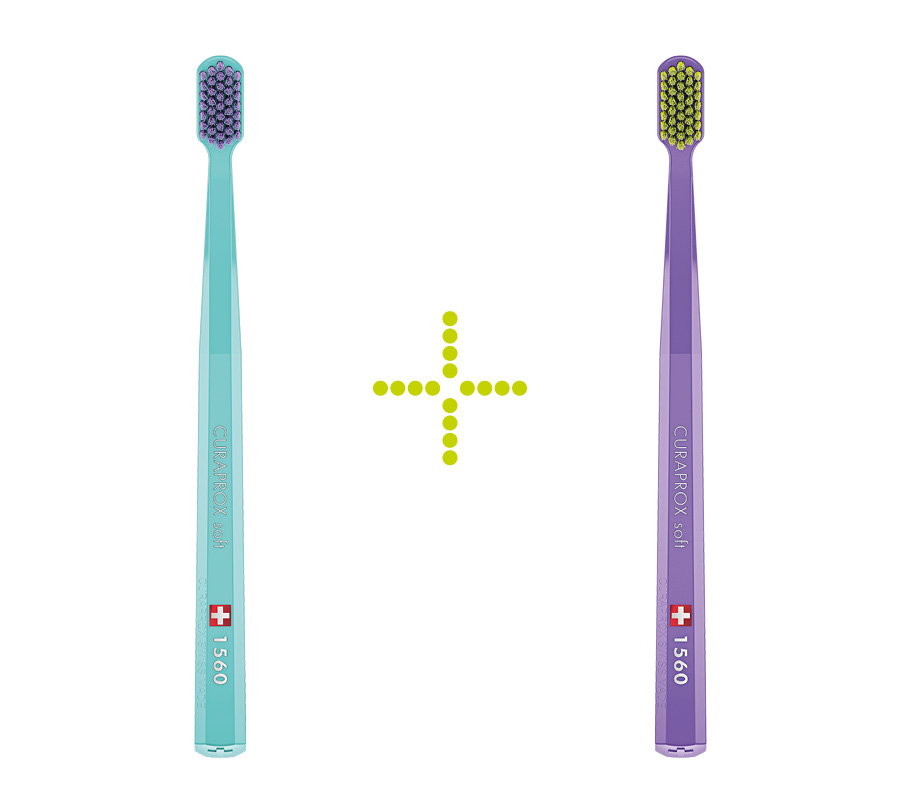 Набор зубных щеток Curaprox CS 1560 Soft (2 шт.), (бирюзовая и фиолетовая)