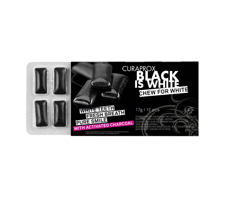 Жевательная резинка Curaprox Black is White без сахара, 12 шт