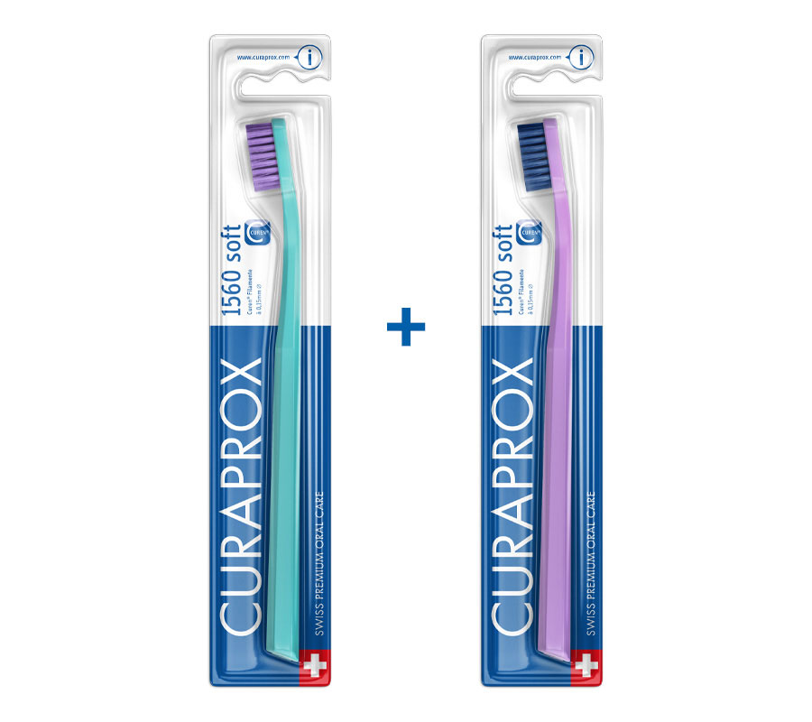 Набор зубных щеток Curaprox CS 1560 Soft (2 шт.), (бирюзовая и фиолетовая)