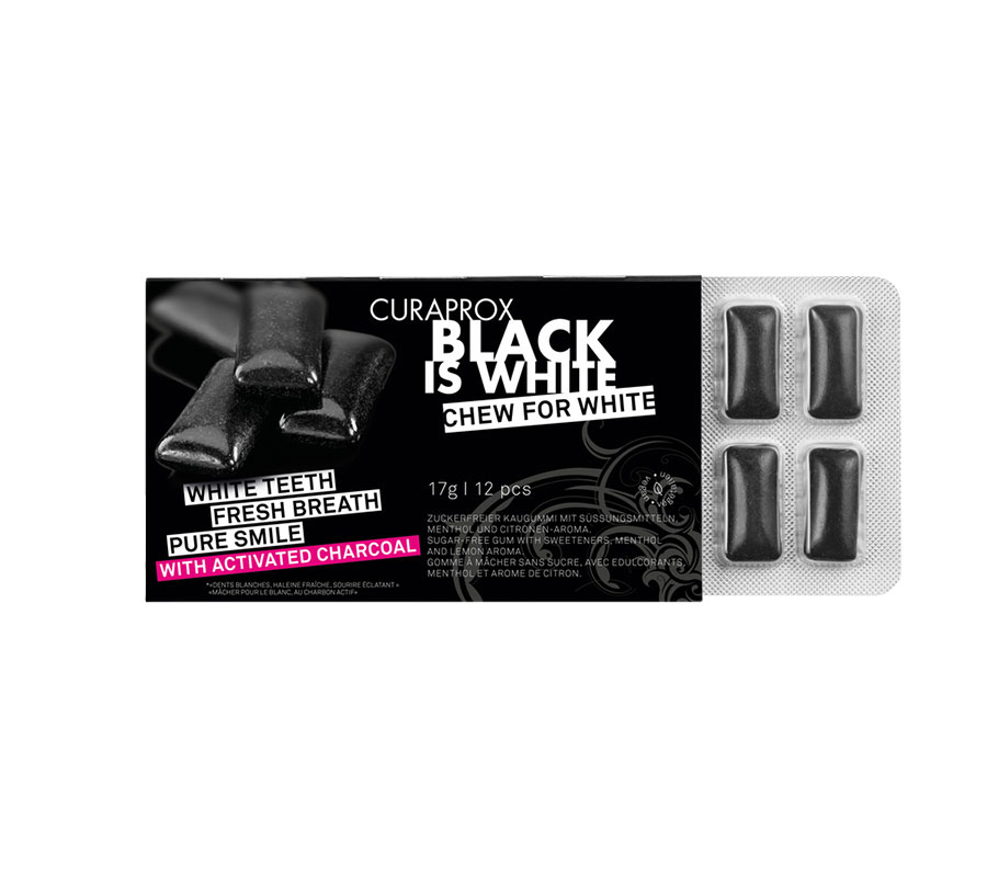 Жевательная резинка Curaprox Black is White без сахара, 12 шт