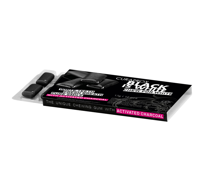 Жевательная резинка Curaprox Black is White без сахара, 12 шт