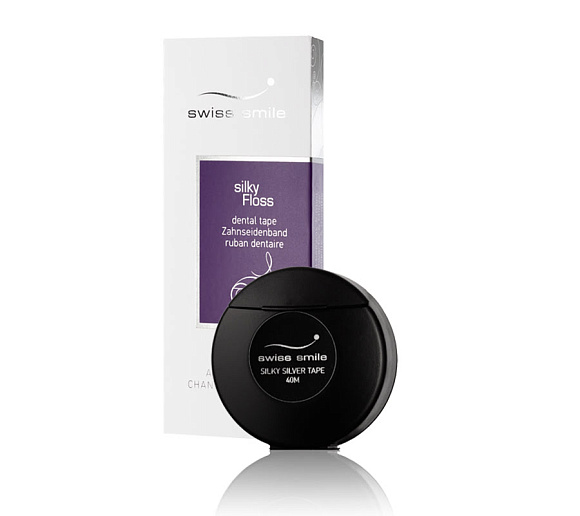 Вощеная зубная нить SWISS SMILE SILKY SILVER TAPE  (40 МЛ)